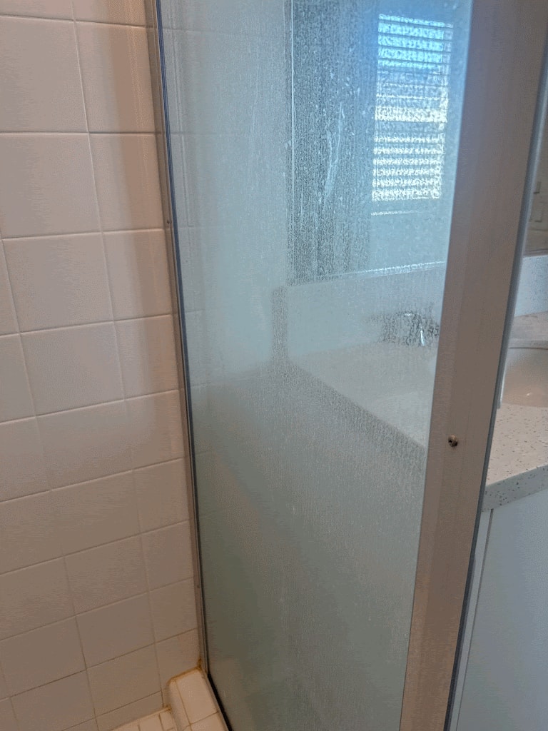 Bathroom cleaning in progress