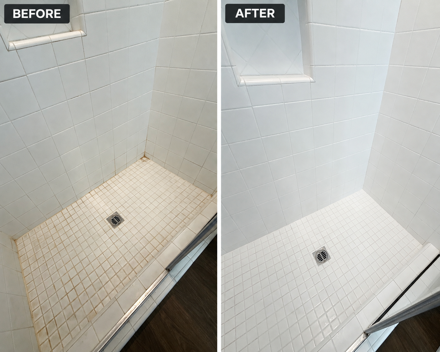 Bathroom before and after cleaning collage